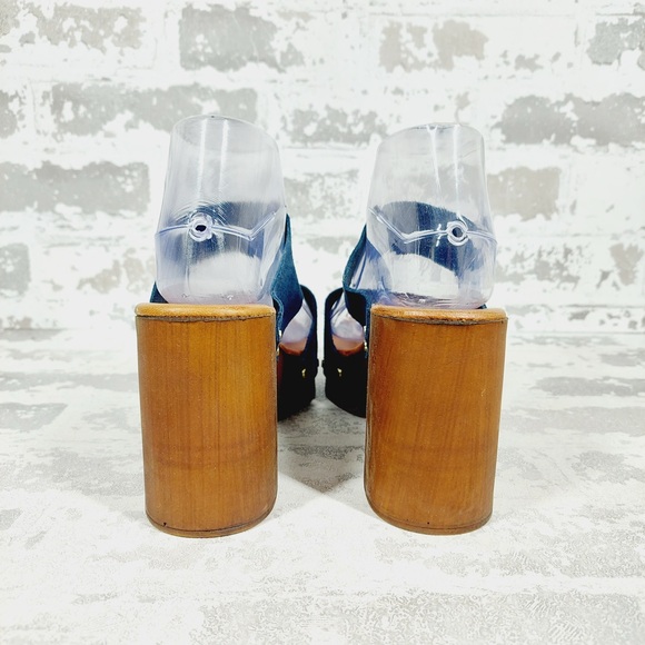 NEW Ilaria Sartori Blue Suede Platform Wood Block Heeled Sandals A272 - Picture 5 of 13